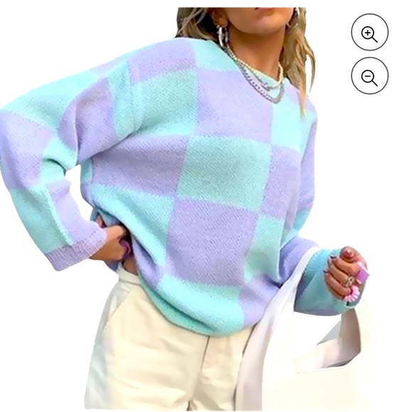 Sweaters - Checkered oversized bright colored sweater